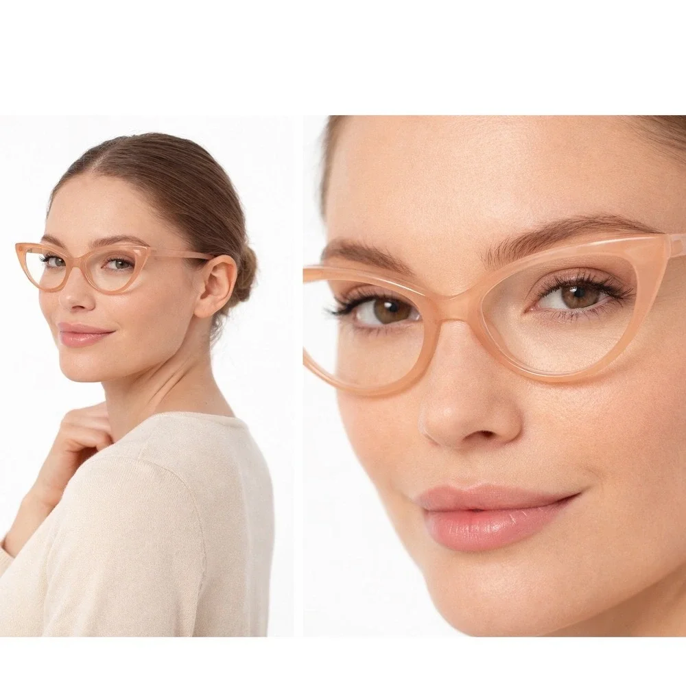 Soolala Women Cat Eye Reading Glasses Peach Tan Frames‎ +1.75 Pouch Chic 104-56